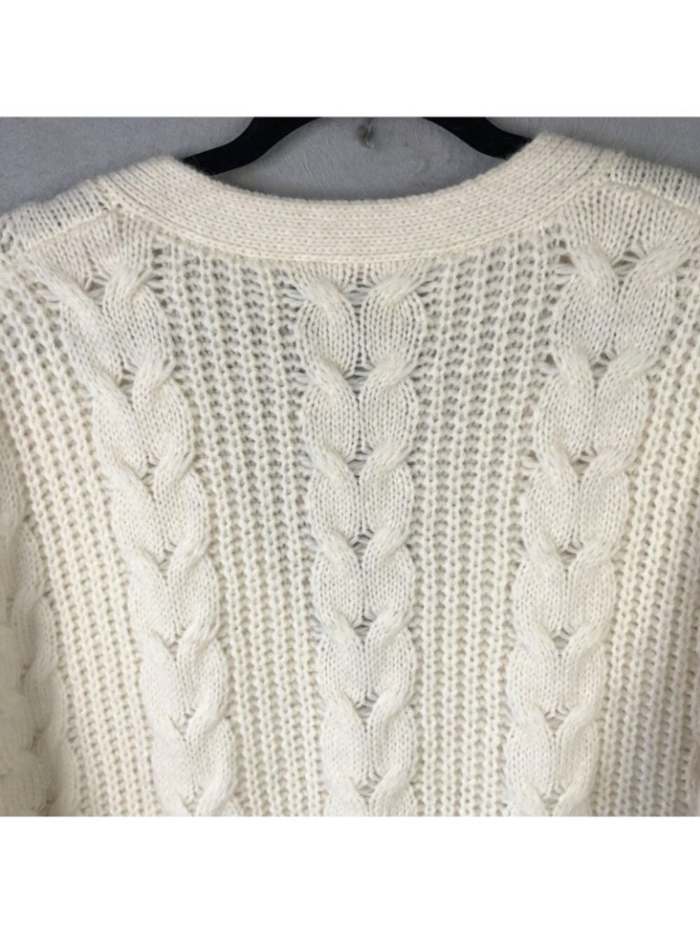 Jenni Kayne Cardigan Sweater Womens L Ivory Alpaca Wool Cable Knit Luxury Chunky - Picture 11 of 16